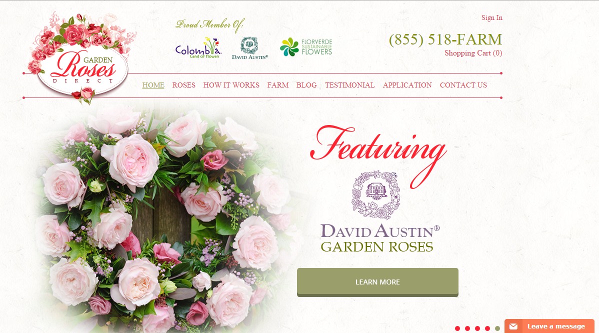 Screenshot of Garden Roses Direct: WooCommerce website
