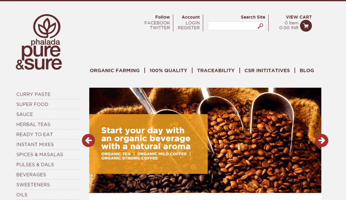 Screenshot of Pure & Sure: WooCommerce store for organic food products