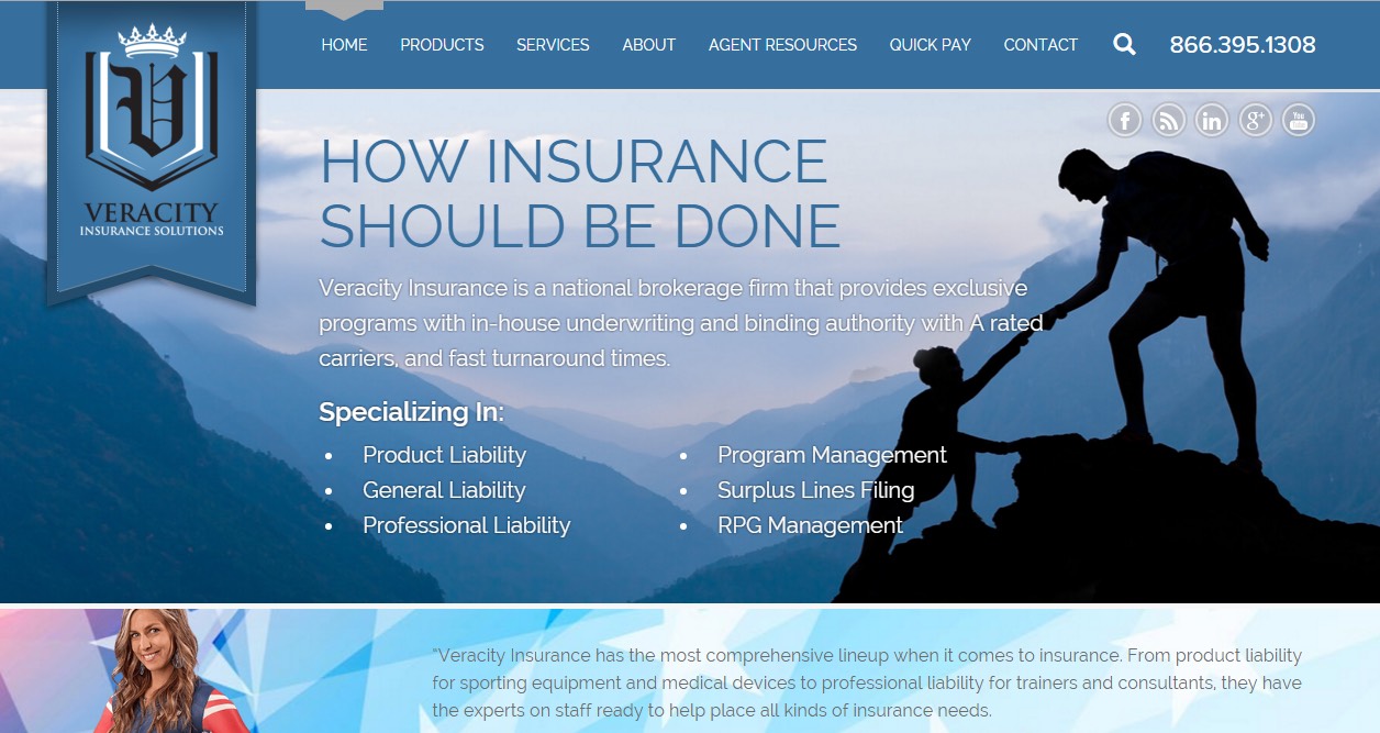 Screenshot of Veracity Insurance: custom responsive WordPress website