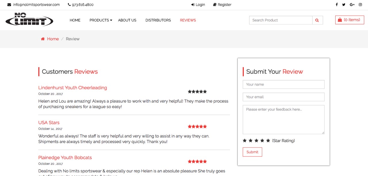 Customer reviews page